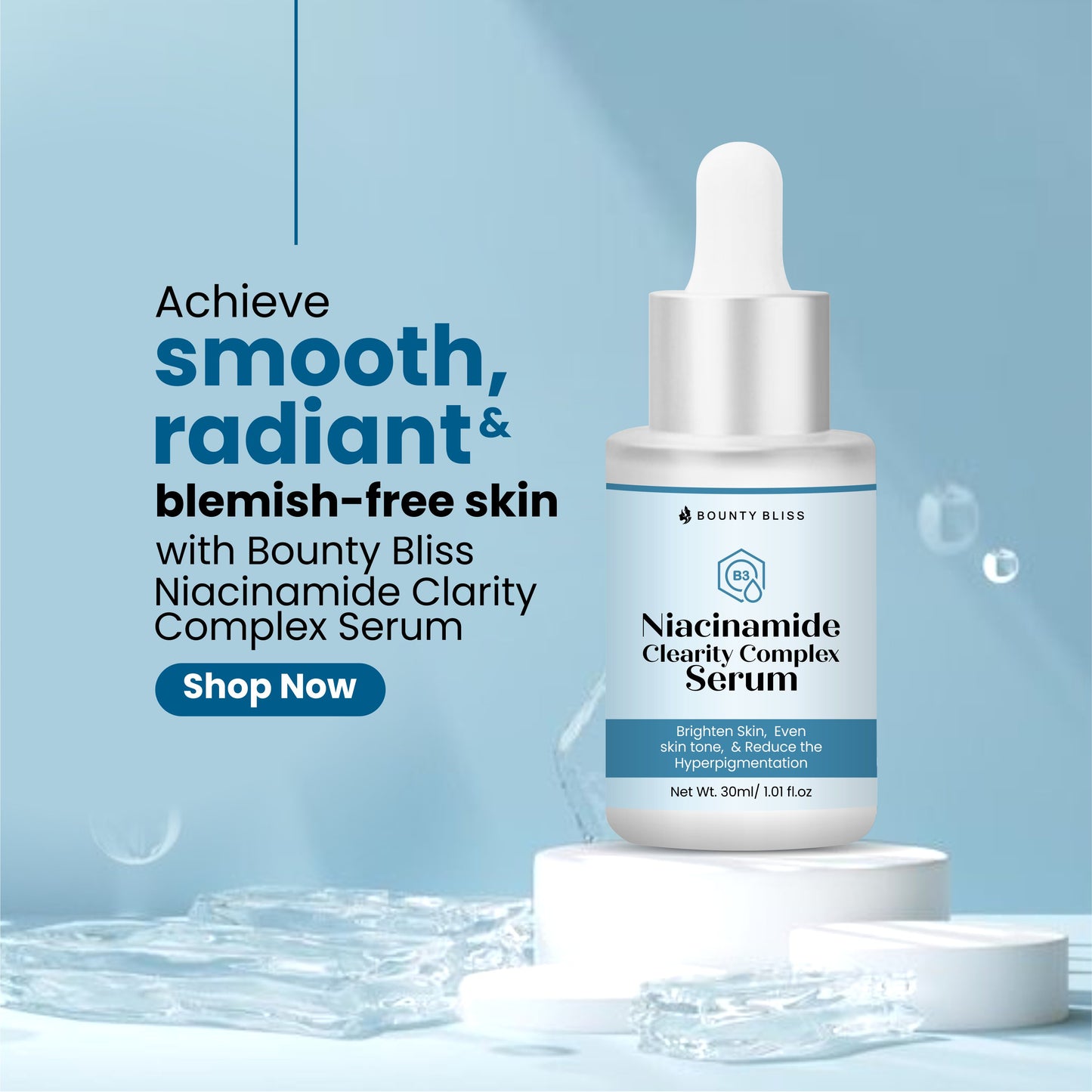 Bounty Bliss Niacinamide Clarity Complex Serum – Brightening & Pore-Refining Facial Serum for Clear, Even-Toned Skin – Hydrating & Anti-Inflammatory Formula