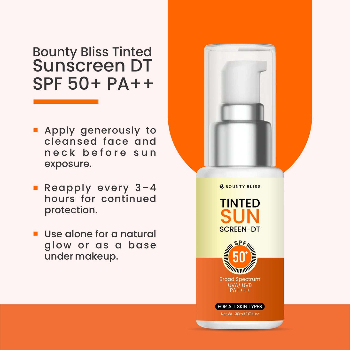 Bounty Bliss Tinted Sunscreen SPF 50+ PA++++ for Pigmentation, Dark Spots and Acne Marks | Blends into Natural Finish | For All Skin Types 50gm