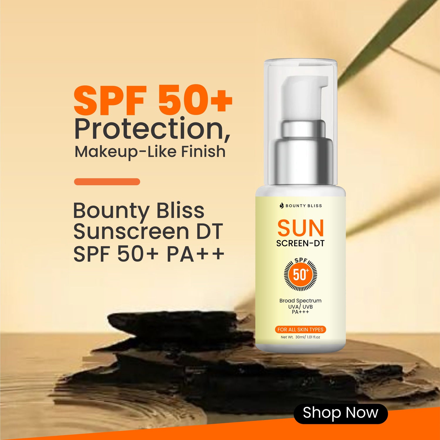 Bounty Bliss Sunscreen DT SPF 50+ PA+++ – Broad Spectrum, Lightweight Sun Protection with High UVA/UVB Defense – Non-Greasy & Fast Absorbing 50gm