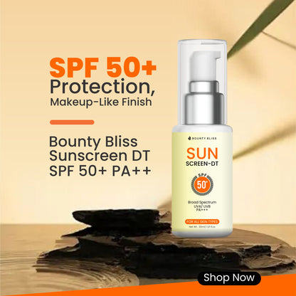 Bounty Bliss Sunscreen DT SPF 50+ PA+++ – Broad Spectrum, Lightweight Sun Protection with High UVA/UVB Defense – Non-Greasy & Fast Absorbing 50gm