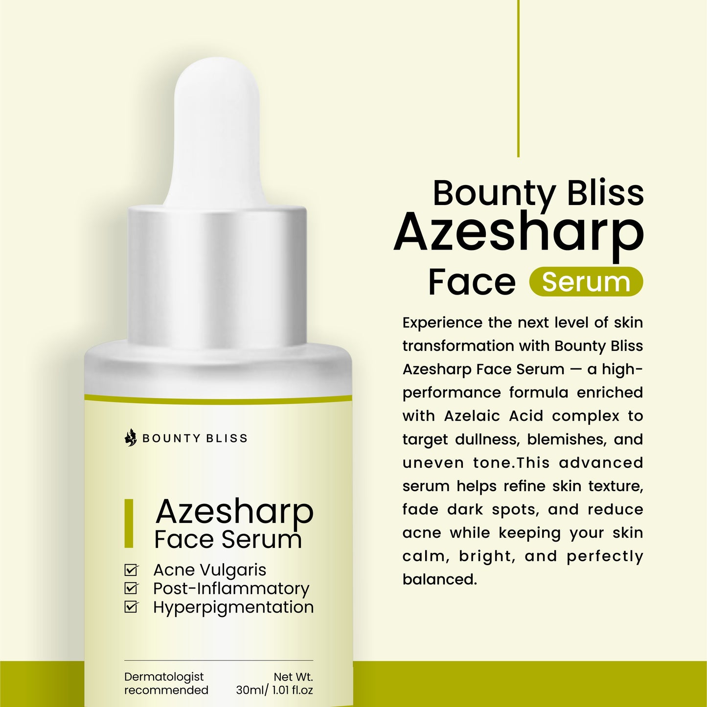 Bounty Bliss Azesharp Face Serum – Brightening & Acne-Fighting Serum for Clear, Even-Toned Skin – 30ml