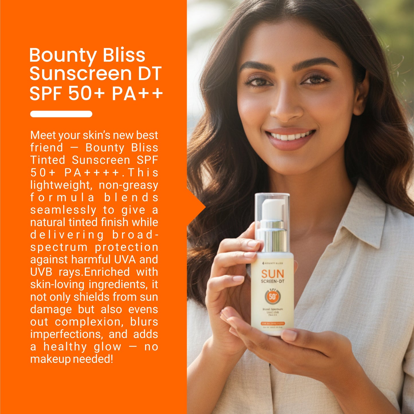 Bounty Bliss Sunscreen DT SPF 50+ PA+++ – Broad Spectrum, Lightweight Sun Protection with High UVA/UVB Defense – Non-Greasy & Fast Absorbing 50gm