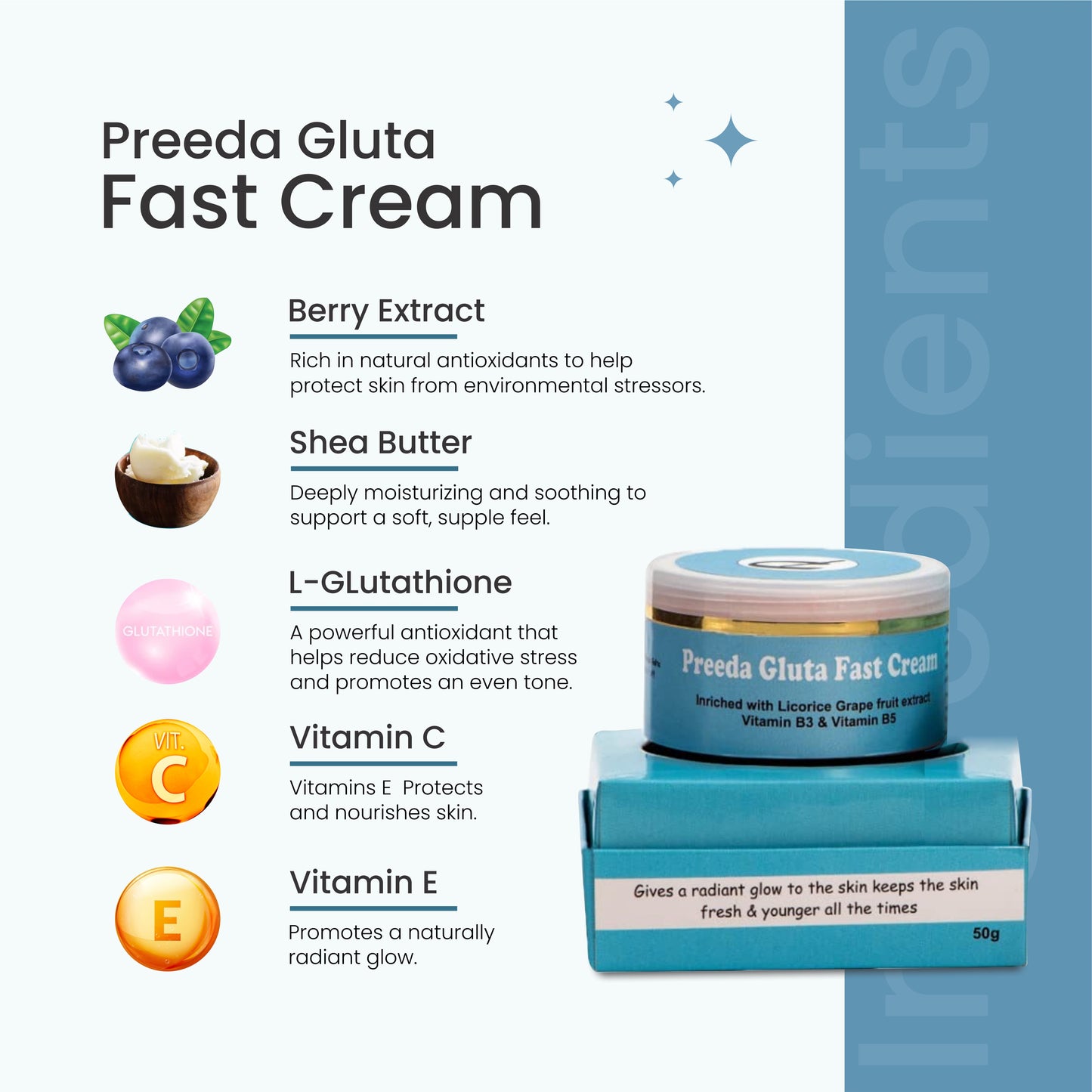 Preeda Gluta Fast Skin Brightening Face Cream 50 gm