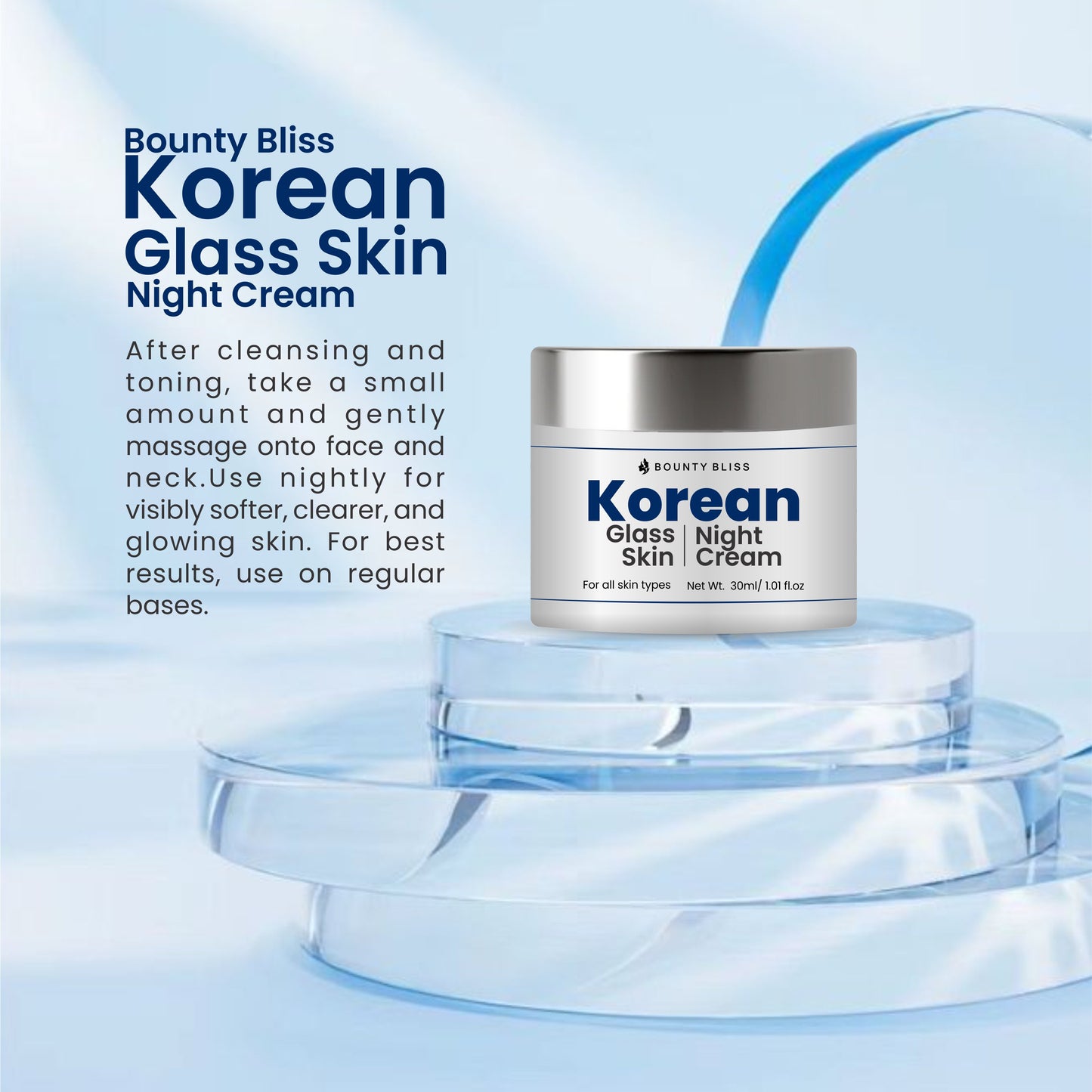 Bounty Bliss Korean Glass Skin Night Cream – 30ml | Hydrating & Brightening Overnight Moisturizer for Radiant, Glowing Skin