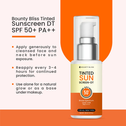 Bounty Bliss Tinted Sunscreen SPF 50+ PA++++ for Pigmentation, Dark Spots and Acne Marks | Blends into Natural Finish | For All Skin Types   50gm