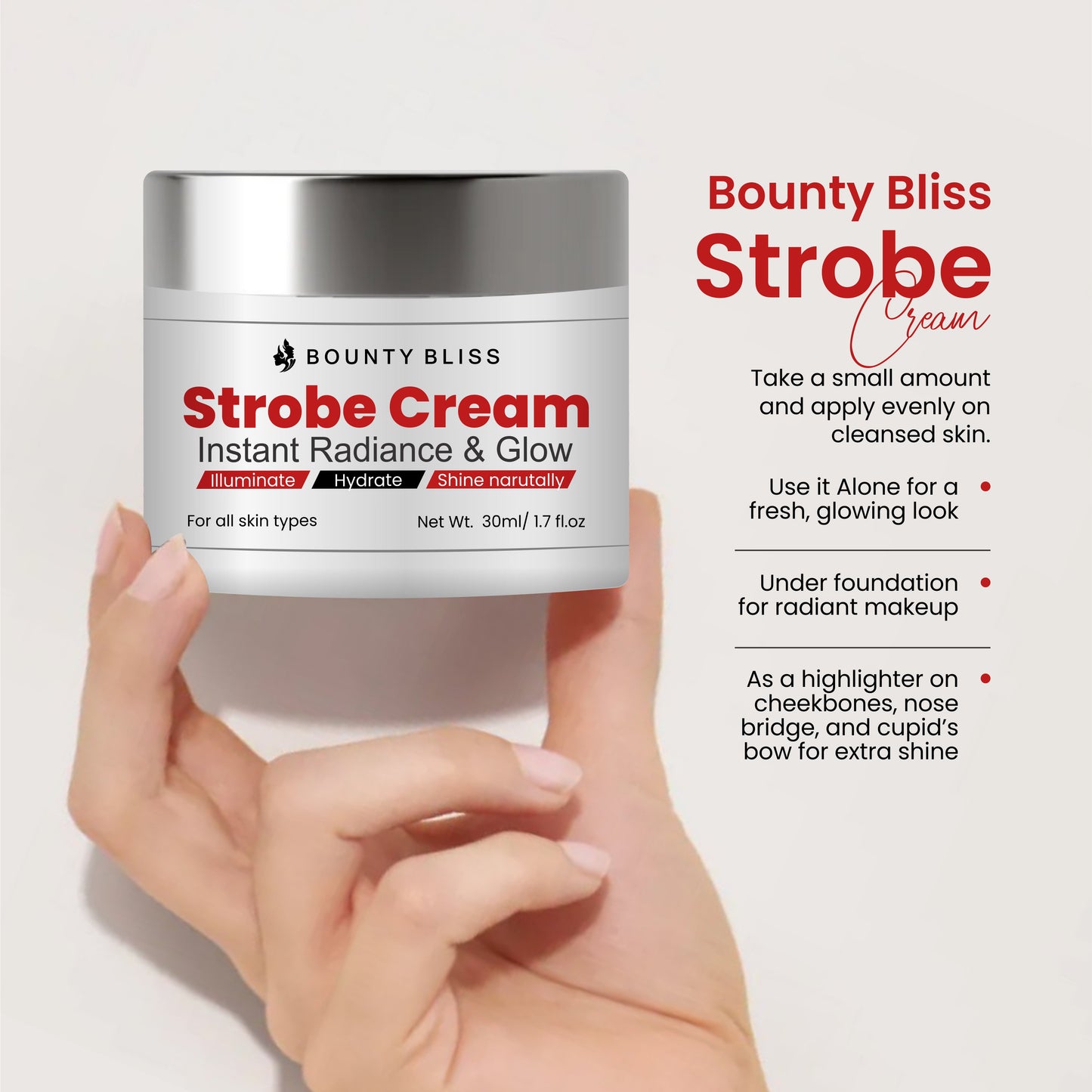 Bounty Bliss Strobe Cream – Illuminating & Glow Enhancing Face Cream – Hydrating, Brightening & Radiance Booster – 50gm