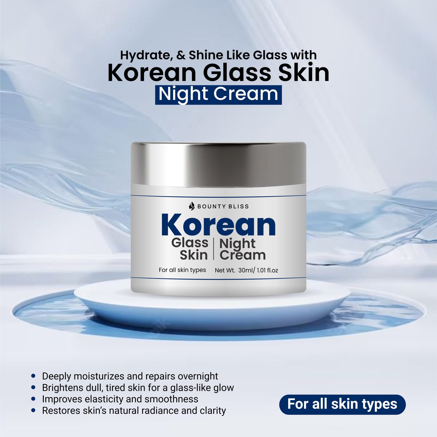 Bounty Bliss Korean Glass Skin Night Cream – 30ml | Hydrating & Brightening Overnight Moisturizer for Radiant, Glowing Skin