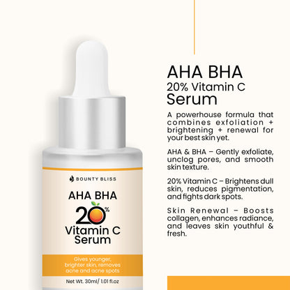 Bounty Bliss AHA BHA 20% Vitamin C Serum – Powerful Brightening & Exfoliating Serum for Radiant, Smooth, Even-Toned Skin