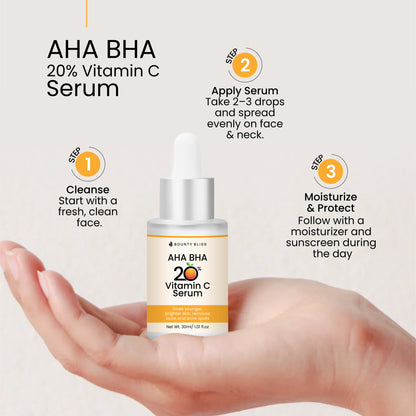 Bounty Bliss AHA BHA 20% Vitamin C Serum – Powerful Brightening & Exfoliating Serum for Radiant, Smooth, Even-Toned Skin