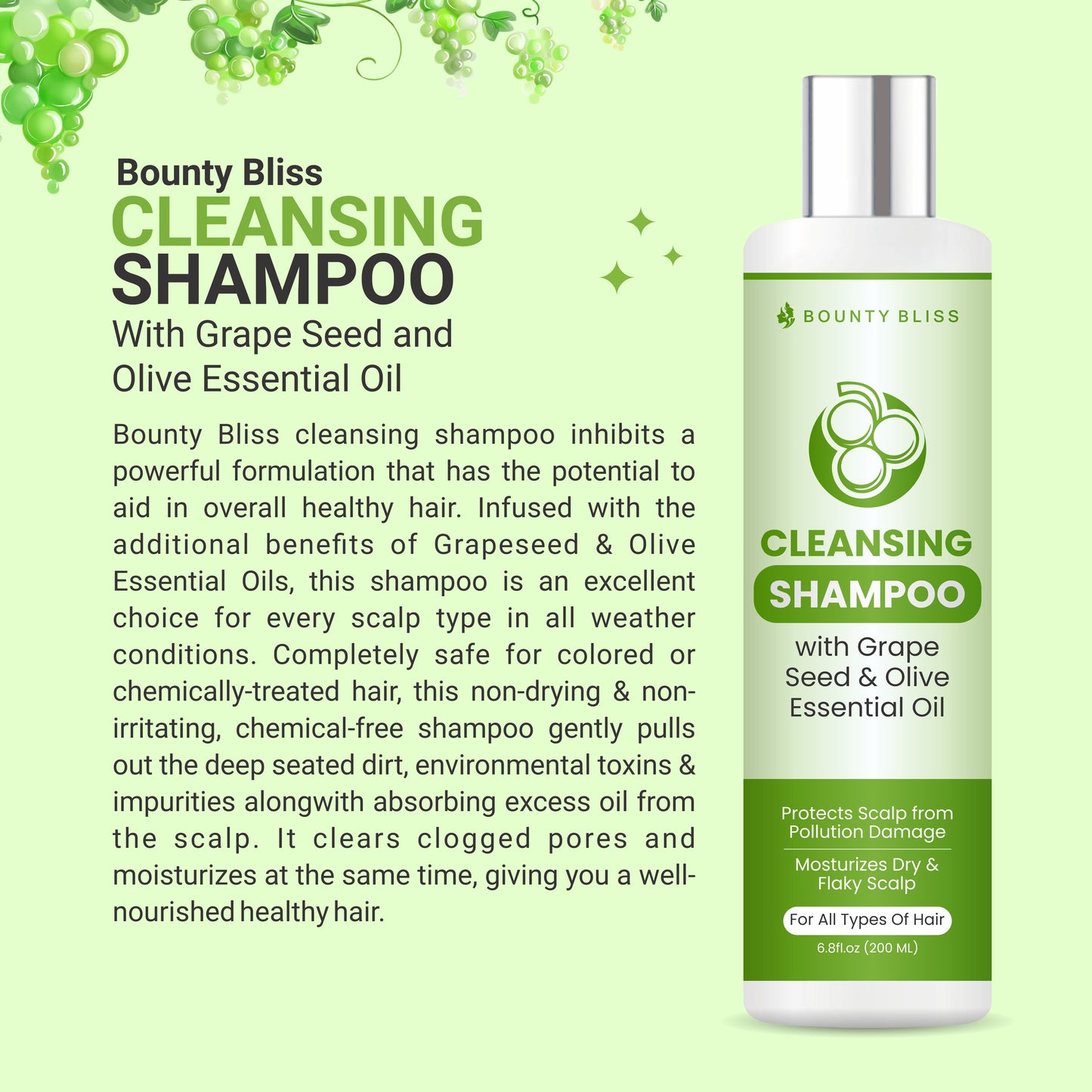 Bounty Bliss Cleansing Shampoo with Grape Seed & Olive Essential Oil