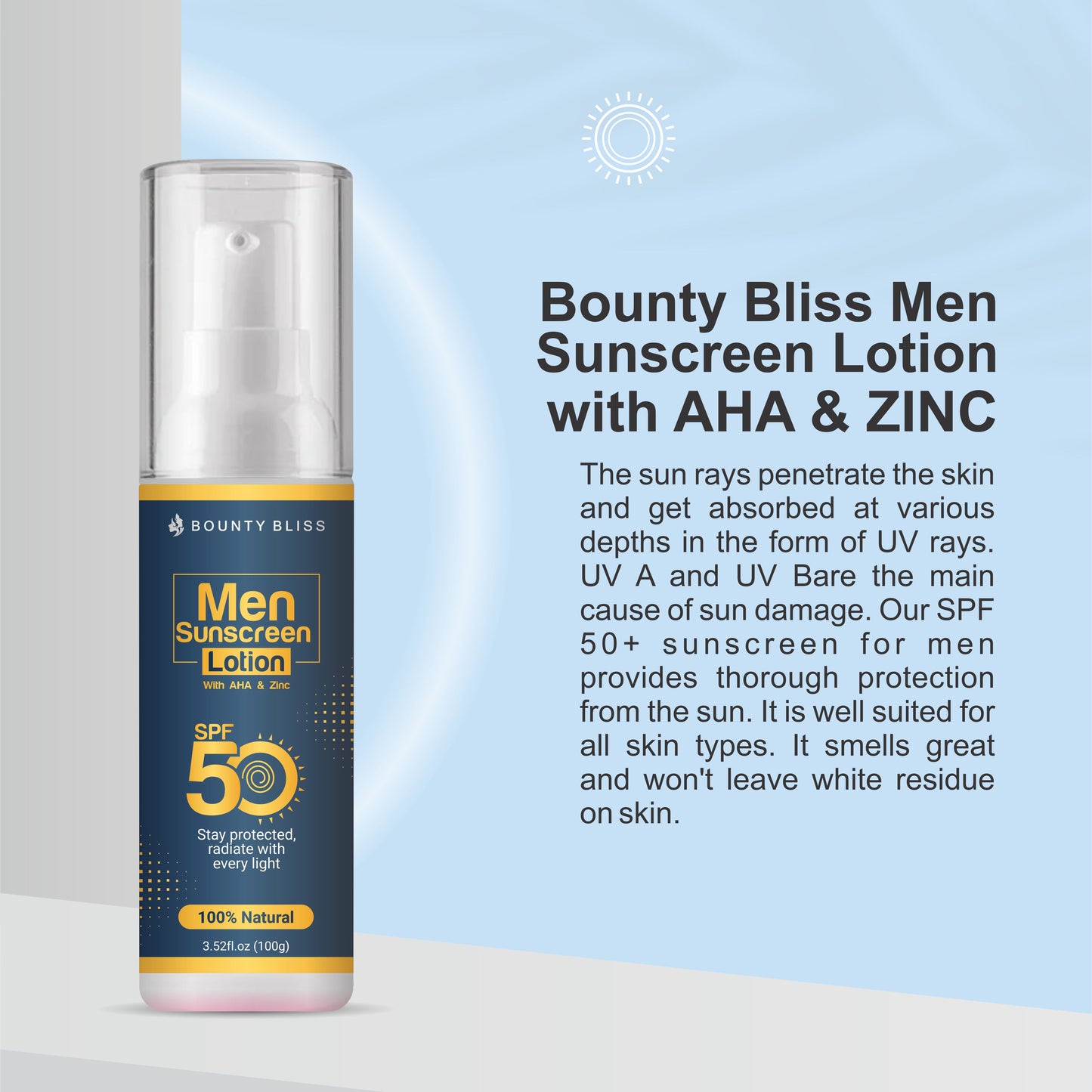 Bounty Bliss Men Sunscreen Lotion With AHA& Zinc SPF 50