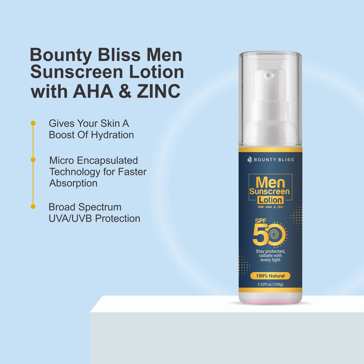 Bounty Bliss Men Sunscreen Lotion With AHA& Zinc SPF 50