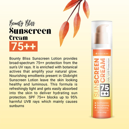 Bounty Bliss Sunscreen Cream SPF-75 PA++ Broad Spectrum Protection UVA/UVB/Blue Rays