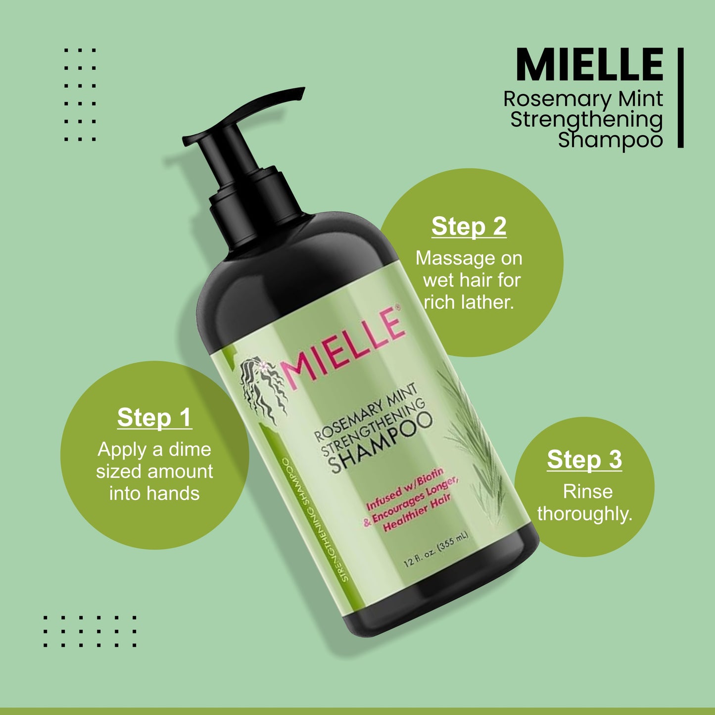 MIELLE Rosemary Mint Strengthening Shampoo with Biotin | 355 ML