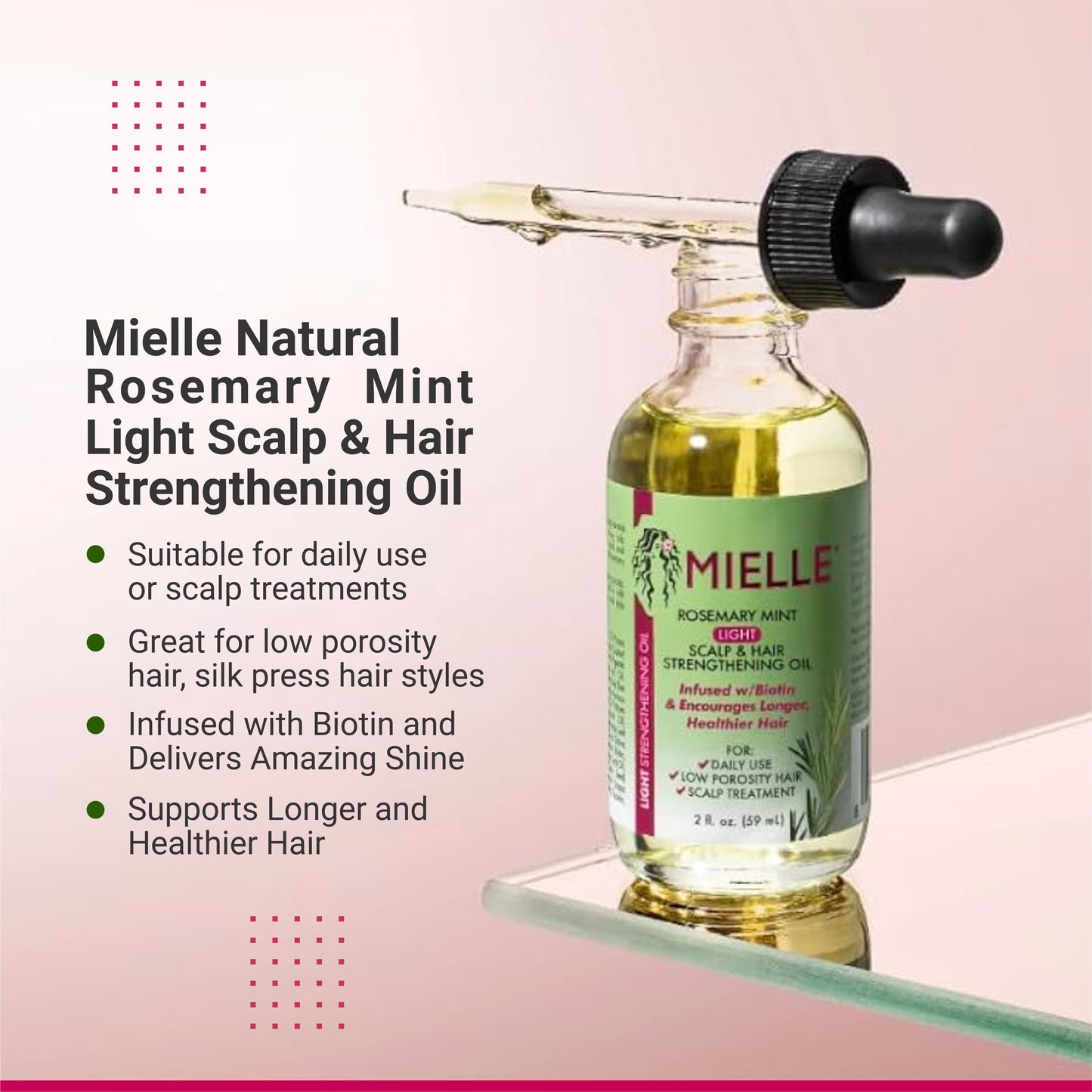 2 Bottles Mielle Natural Rosemary Mint Light Scalp & Hair Strengthening Oil 59 ML