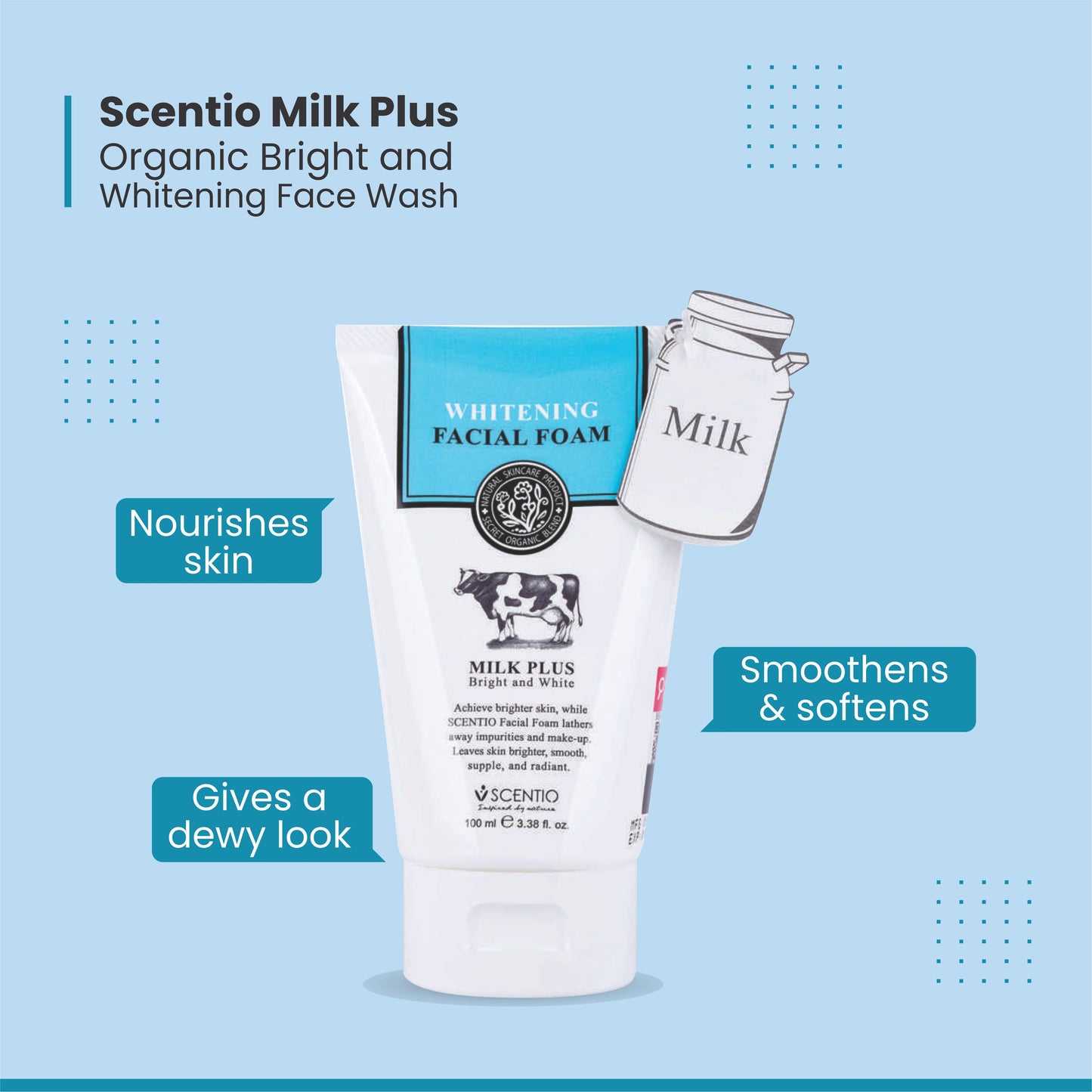 Scentio Milk Plus Organic Bright & Whitening Face Wash