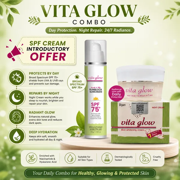 Bounty Bliss Vita Glow Glutathione Skin Brightening Cream with FREE Sunblock Lotion SPF 75 | Hydration, Even Tone & Daily UV Protection — photo 2