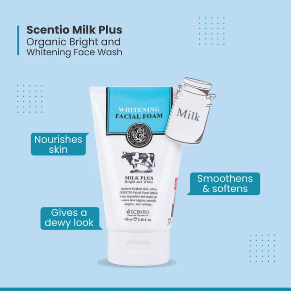 Bounty Bliss Scentio Milk Plus Organic Bright & Whitening Face Wash (Made In THAILAND). Natural Skin Care that makes face feel Fresh. For All Skin Types, 100 ML — photo 2