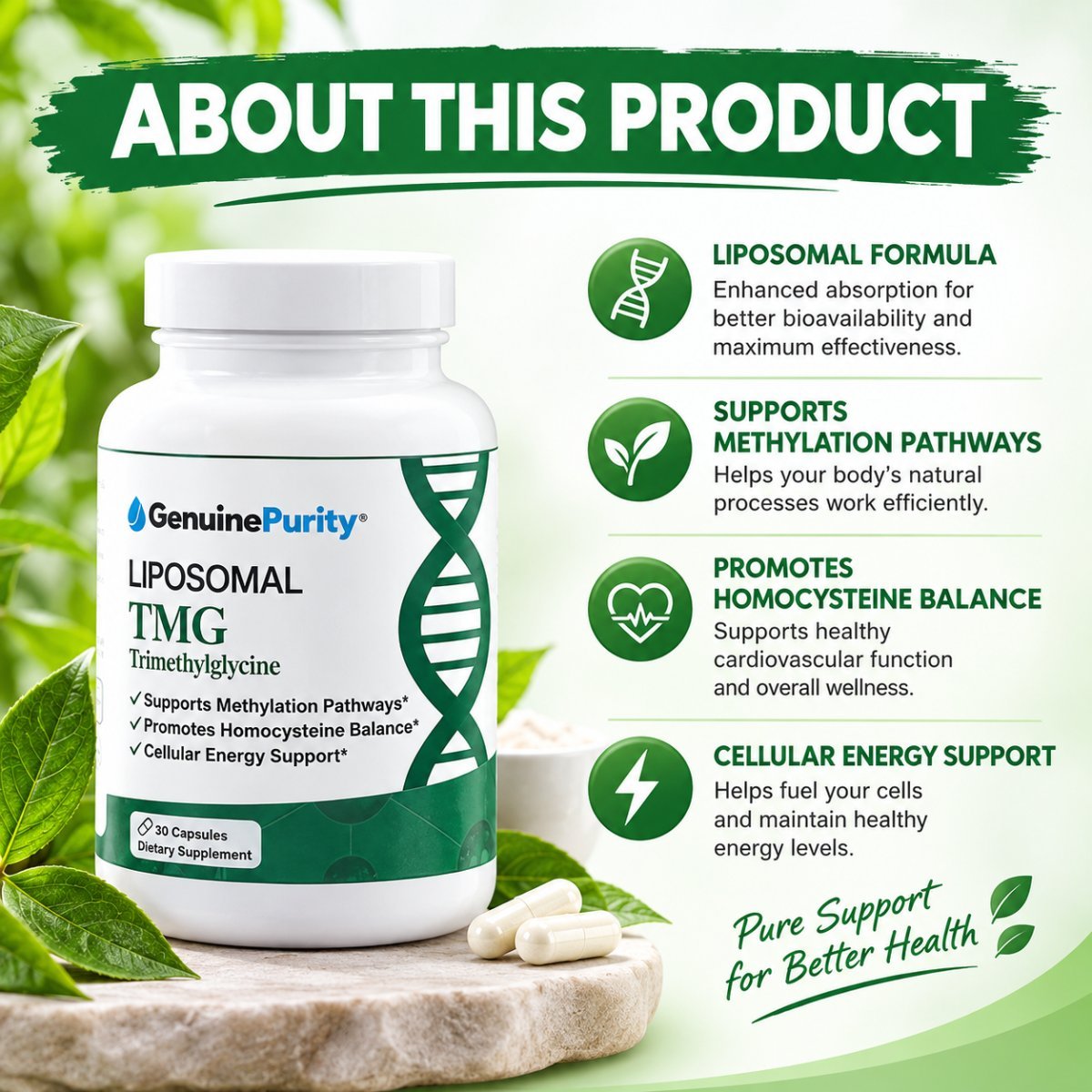 Genuine Purity  Liposomal TMG TrimethylGlycine 60 capsules — photo 4