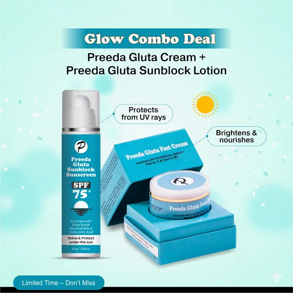 Bounty Bliss Preeda Gluta Fast Glutathione Combo Cream for Skin Brightening with Sunblock Lotion SPF 75 | Moisturizing, Even Tone & UV Protection | Combo Pack — photo 1
