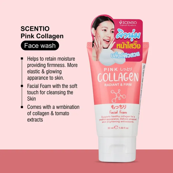 Bounty Bliss SCENTIO Pink COLLAGEN (MADE IN THAILAND) Face wash has Hyaluronic that Anti wrinkle, firm skin & glow skin. Organic, SLS & Paraben free 50ML — photo 3