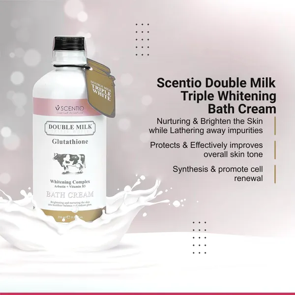 Bounty Bliss Scentio Organic Double Milk Triple Whitening Bath Cream (Made In THAILAND). Shower Gel that does whitening body cream and wash. 350ML — photo 3