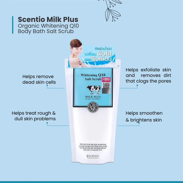 Bounty Bliss Scentio Milk Plus Organic Whitening Q10 Body Bath Salt Scrub, 300 Grams (Made In Thailand). Perfectly Exfoliates dead skin. Perfect For Manicure And Pedicure — photo 3