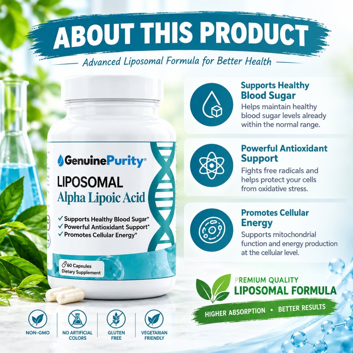 Genuine Purity  Liposomal ALA Alpha Lipoic Acid 60 capsules — photo 4
