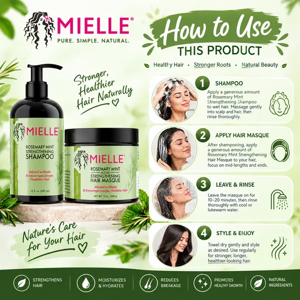 Bounty Bliss Mielle Bundle Rosemary Mint Strengthening Shampoo 355 ML & Rosemary Mint Strengthening Hair Masque 340 Gram — photo 4