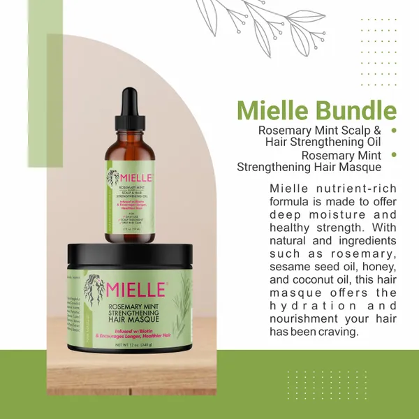 Bounty Bliss Mielle Bundle Rosemary Mint Scalp & Hair Strengthening Oil 59 ML & Rosemary Mint Strengthening Hair Masque 340 Gram — photo 3