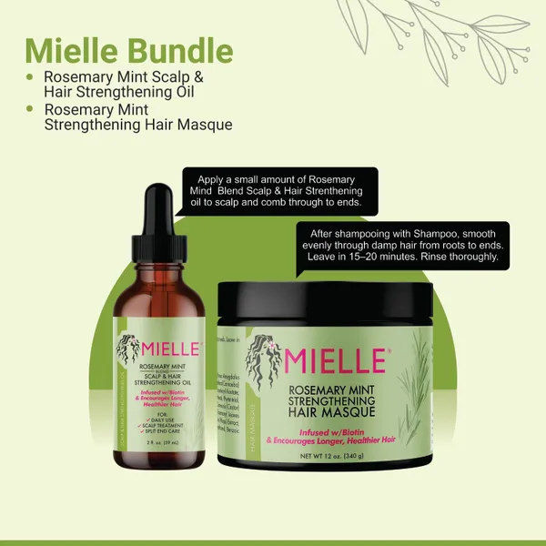 Bounty Bliss Mielle Bundle Rosemary Mint Scalp & Hair Strengthening Oil 59 ML & Rosemary Mint Strengthening Hair Masque 340 Gram — photo 4