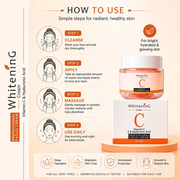 Bounty Bliss Mooyam Vitamin C Whitening Cream for Face Hyaluronic Acid Moisturizing Facial Cream Brightening & Hydrating Skin Care Professional Face Cream | 50g — photo 2