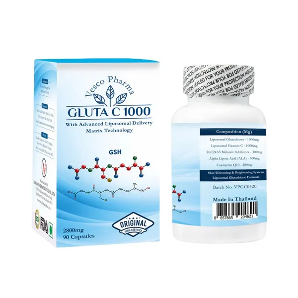 Bounty Bliss Vesco Pharma Gluta C 1000 Glutathione 90 Capsules for Skin Brightening & Anti-Aging Support | Vitamin C Enriched Formula for Radiant Skin & Even Tone | Daily Skin Health Supplement — photo 2