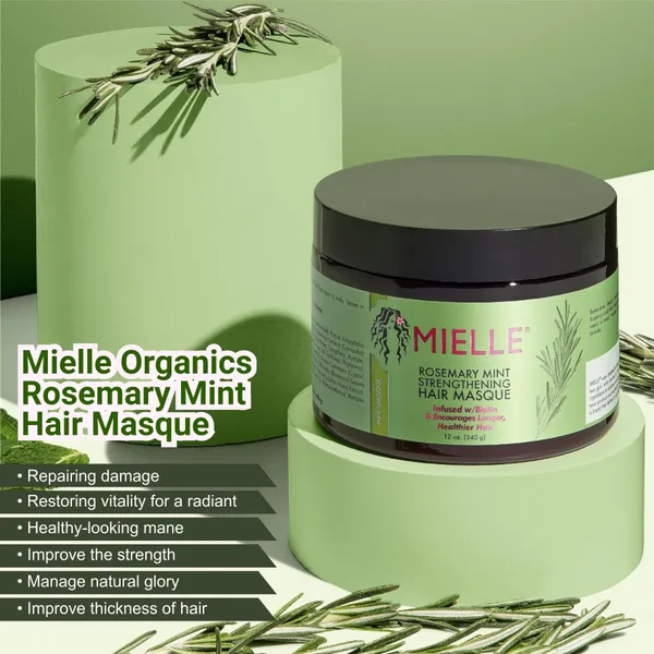 Bounty Bliss MIELLE Rosemary Mint Strengthening Hair Masque, Essential Oil & Biotin Deep Treatment, Miracle Repair for Dry, Damaged, & Frizzy Hair 340gm,1 Count — photo 3