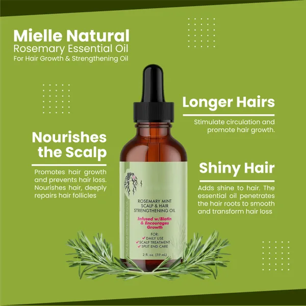 Bounty Bliss Mielle Natural Rosemary Mint Scalp & Hair Strengthening Oil – Nourishing, Revitalizing Hair Treatment for Growth & Scalp Health 59 ML — photo 3