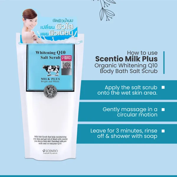 Bounty Bliss Scentio Milk Plus Organic Whitening Q10 Body Bath Salt Scrub, 300 Grams (Made In Thailand). Perfectly Exfoliates dead skin. Perfect For Manicure And Pedicure — photo 2