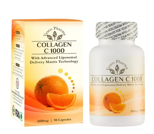 Bounty Bliss Vesco Pharma Collagen C 1000 Capsules | Collagen Peptides with Vitamin C for Skin, Hair & Joint Support | Anti-Aging & Skin Glow Supplement | 90 Capsules — photo 2