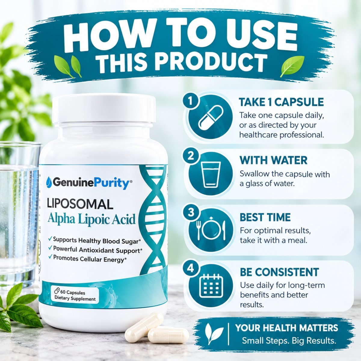 Genuine Purity  Liposomal ALA Alpha Lipoic Acid 60 capsules — photo 3