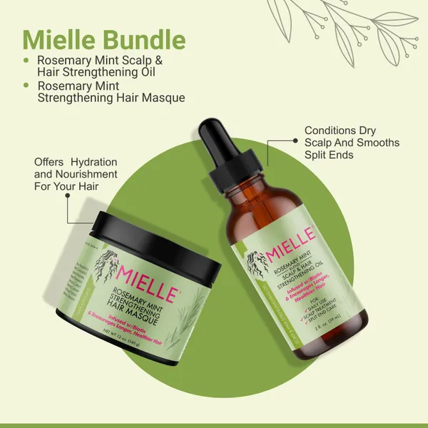 Bounty Bliss Mielle Bundle Rosemary Mint Scalp & Hair Strengthening Oil 59 ML & Rosemary Mint Strengthening Hair Masque 340 Gram — photo 2
