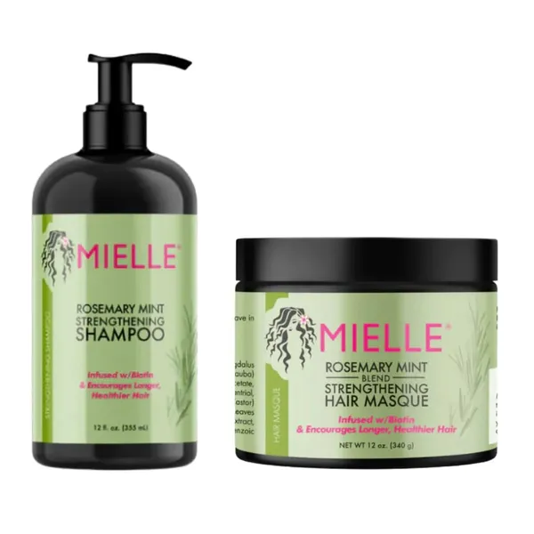 Bounty Bliss Mielle Bundle Rosemary Mint Strengthening Shampoo 355 ML & Rosemary Mint Strengthening Hair Masque 340 Gram — photo 1