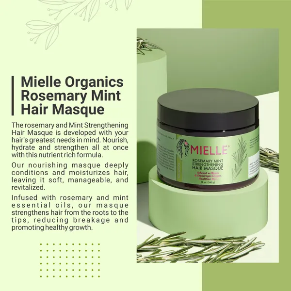 Bounty Bliss MIELLE Rosemary Mint Strengthening Hair Masque, Essential Oil & Biotin Deep Treatment, Miracle Repair for Dry, Damaged, & Frizzy Hair 340gm,1 Count — photo 4