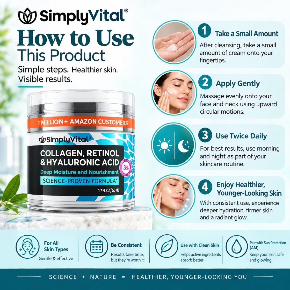 Anti-Aging Face Moisturizer with Retinol, Collagen & Hyaluronic Acid Moisturizer Face Cream for Women & Men - Firming & Hydrating Neck Cream - Day & Night Skin Care - 1.7 fl oz — photo 3