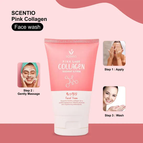 Bounty Bliss SCENTIO Pink COLLAGEN  Face wash has Hyaluronic that Anti wrinkle, firm skin & glow skin. Organic, SLS & Paraben free 100ML — photo 2