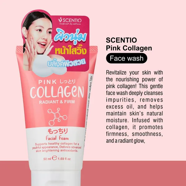 Bounty Bliss SCENTIO Pink COLLAGEN (MADE IN THAILAND) Face wash has Hyaluronic that Anti wrinkle, firm skin & glow skin. Organic, SLS & Paraben free 50ML — photo 2