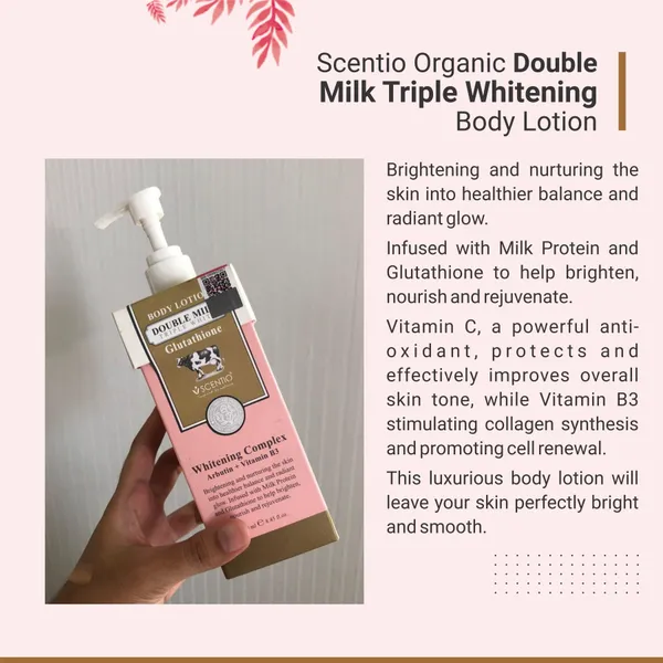 Bounty Bliss Scentio Organic Double Milk Triple Whitening Body Lotion 250 ML (Made In THAILAND). Contains Gluthathione, Milk Protein, Vitamin C. Helps with anti-wrinkle and improves overall skin tone — photo 3
