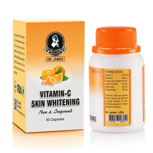 Bounty Bliss Dr. James Vitamin C Skin Whitening Capsules | Glutathione Support for Brightening & Radiant Skin | Reduces Dark Spots & Pigmentation | Antioxidant Supplement for Healthy Glow | 60 Capsule — photo 4