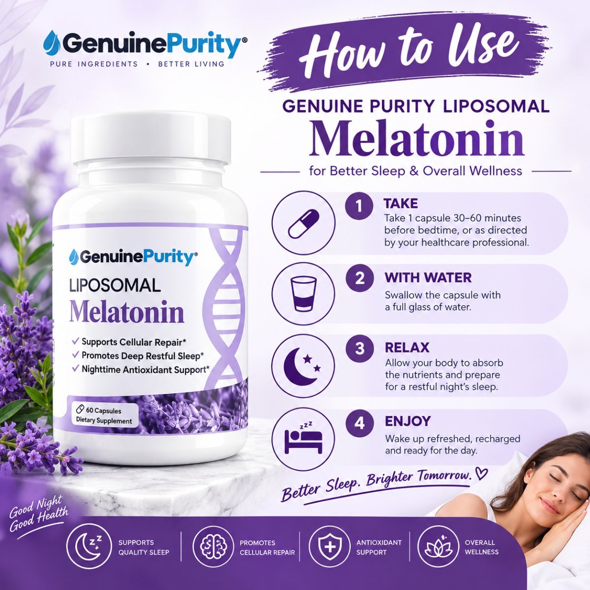 Genuine Purity Liposomal Melatonin 60 cpasules — photo 2