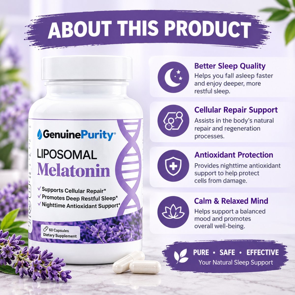 Genuine Purity Liposomal Melatonin 60 cpasules — photo 3
