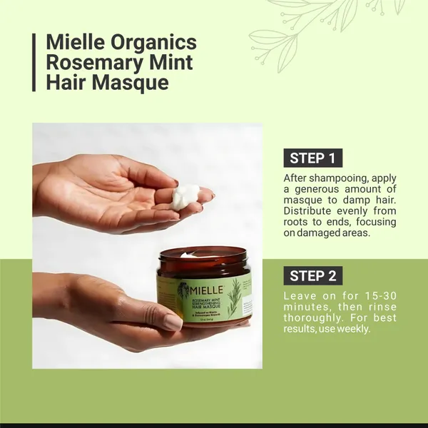 Bounty Bliss MIELLE Rosemary Mint Strengthening Hair Masque, Essential Oil & Biotin Deep Treatment, Miracle Repair for Dry, Damaged, & Frizzy Hair 340gm,1 Count — photo 2