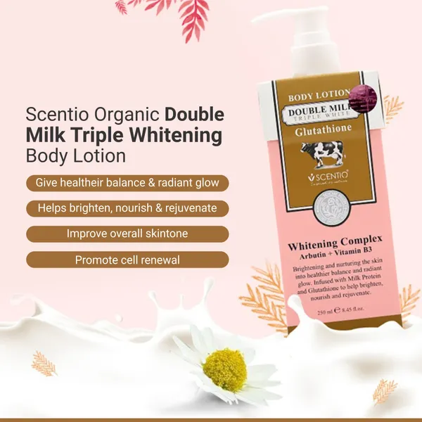 Bounty Bliss Scentio Organic Double Milk Triple Whitening Body Lotion 250 ML (Made In THAILAND). Contains Gluthathione, Milk Protein, Vitamin C. Helps with anti-wrinkle and improves overall skin tone — photo 4